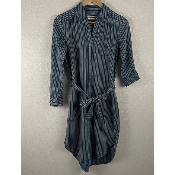 Anthropologie Women's 00P Petite Bellamy Striped Shirt Dress Button Front - Picture 1 of 5